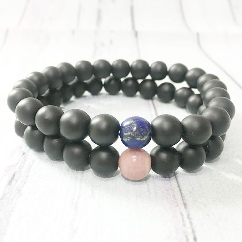 Ensemble De Bracelets En Pierre Prcieuse Pour Couples, En Rhodonite, Noir Mat, Onyx, Lapis Lazuli, Pour Hommes Et Femmes