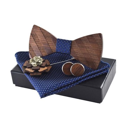 Ensemble De Broches En Bois Pour Hommes, 1 Ensemble, Ensemble De Mouchoirs, Rayures De Mariage, NUd Papillon En Bois, Kit De Maillons De Manchette