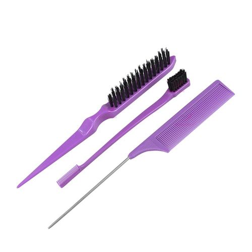 Ensemble De Brosses  Cheveux,Peigne De Coiffure,Brosse  Bord Double Face,Peigne  Queue De Rat,Peigne Tjavier Pour Salon,3 Pices Par Ensemble - Type Purple