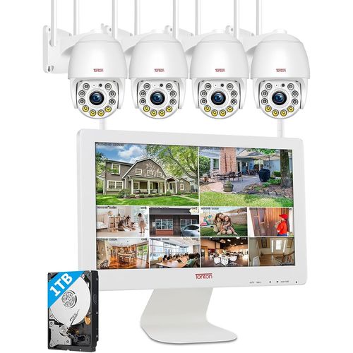 Ensemble De Camra De Surveillance Extrieure Wlan, Moniteur  cran Tactile Nvr 4ch 5mp 7 Pouces Avec Camra De Surveillance  Dme Pivotant 2 X 3mp 355 Avec Lumire Led, Carte Sd 32 Go