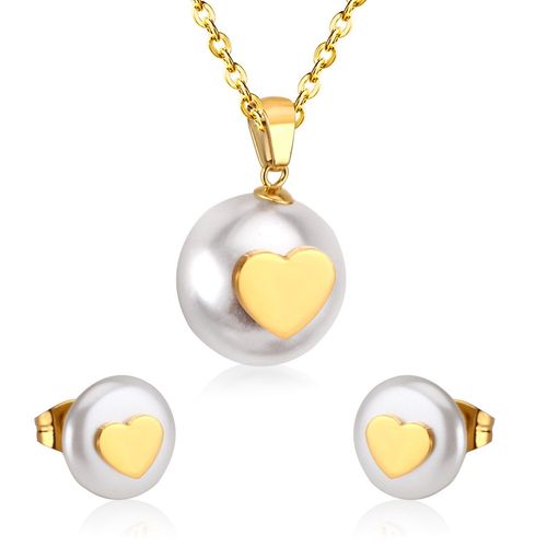 Ensemble De Colliers En Acier Inoxydable Pour Femmes, Collier En Forme De CUr Dor, Imitation De Perle, Pendentif, Brinco, Bijoux De Fte, Cadeau De Mariage