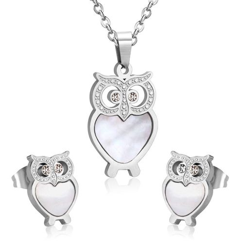 Ensemble De Colliers Et Boucles D'oreilles De Luxe Pour Femmes, En Acier Inoxydable, Coquillage, Belle Chouette, Pendentif, Boucles D'oreilles, Fte, Chanes De Couleur Or
