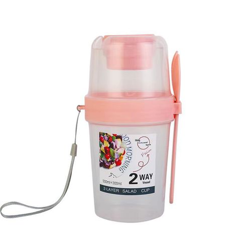 Ensemble De Conteneurs Portables Avec Couvercle  Fourchette, Bol  Aliments  Deux Couches, Bote  Lunch Pour Petit-Djeuner, Dmontrent D'avoine, Crales, Noix, Salade De Yoga Signe
