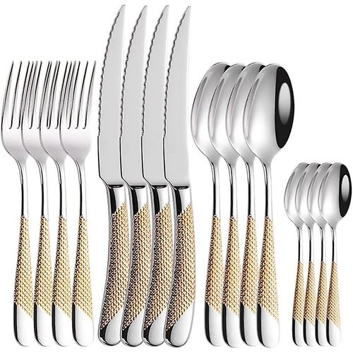 Ensemble De Couverts De Luxe En Acier, Ensemble De Qualit 16 Pices, Vaisselle, Couteaux, Fourchettes, Cuillres, Ensemble De Couverts De Fte Western