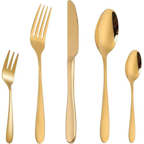 Ensemble De Couverts De Table Or 60 Pices Service 12 Personnes, Set De Couvert Acier Inox Avec Fourchette Cuillre Couteau, Mnagre Design Elegant, Titane Plaqu Dors