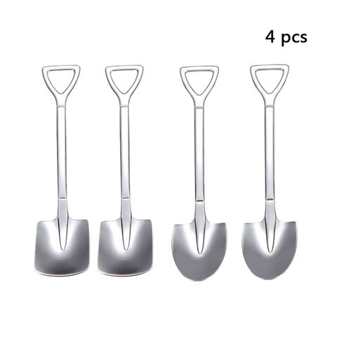 Ensemble De Couverts Rtro En Acier Inoxydable, Cuillre  Caf, Pointe De Fer, Pelle Carre, Cuillre  Glace, Cuillre  Th Crative, Vaisselle 4 Pices