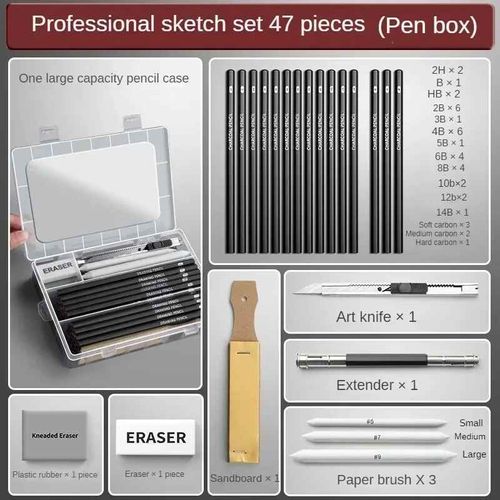 Ensemble De Crayons  Croquis De Grande Capacit Avec Sac  Stylos,Peinture Professionnelle,Outil De Dessin,Fournitures Scolaires,Papeterie,27 Pices,38/47 Pices - Type Pen Box 47 Pcs Kit