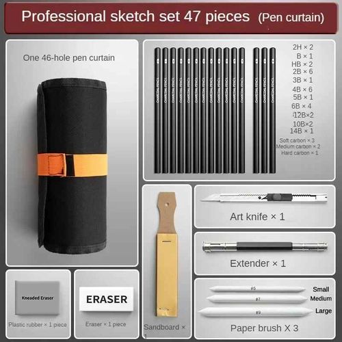 Ensemble De Crayons  Croquis De Grande Capacit Avec Sac  Stylos,Peinture Professionnelle,Outil De Dessin,Fournitures Scolaires,Papeterie,27 Pices,38/47 Pices - Type Pen Curtain 47 Pcs