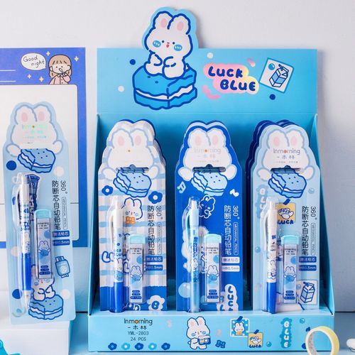 Ensemble De Crayons Mcaniques Caramel, Lapin Bleu, Avec Gomme, Mignon, Fournitures D'criture, Papeterie Cadeau