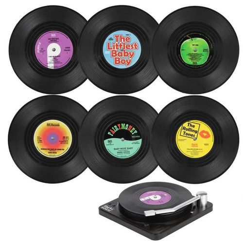 Ensemble De Disques En Vinyle Cowijk Avec Support De Tourne-Disque, Napperon  Caf En Polymres De Table, Sous-Verre De Dcoration Intrieure, 6 Pices