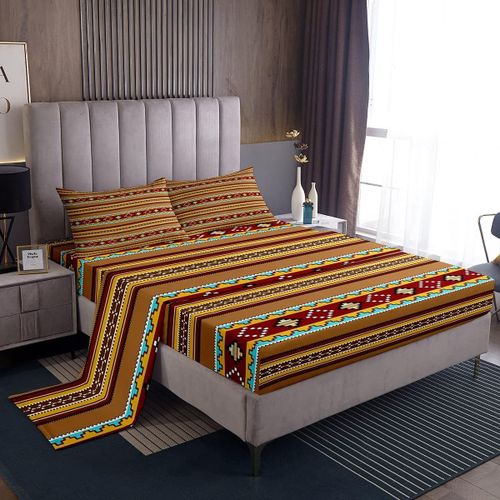 Ensemble De Draps A Rayures Ethniques Boho, Ensemble De Draps De Lit Bohemia Pour Enfants, Draps Ethniques Bohemia Avec Poche Profonde, Drap-Housse B