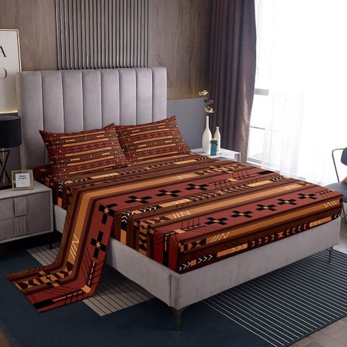 Ensemble De Draps De Lit Bohemia, Draps Ethniques Retro Bohemia Avec Poche Profonde, Ensemble De Draps-Housses A Rayures Boho, Ultra So