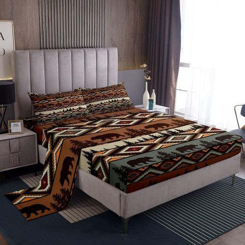 Ensemble De Draps De Lit Boho, Draps Ethniques Bohemia Avec Drap-Housse A Poche Profonde, Pour Design Bohemia, Decor De Chambre A Coucher Rustique C