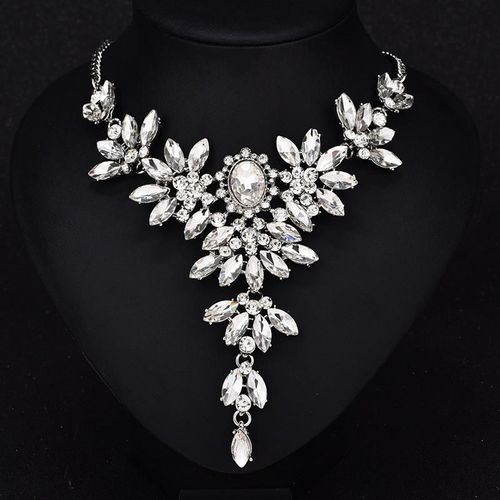 Ensemble De Fleurs De Style Exagr  La Mode, Collier Plaqu Sous Vide Avec Pendentif En Verre De Cristal, Srie De Pierres Prcieu