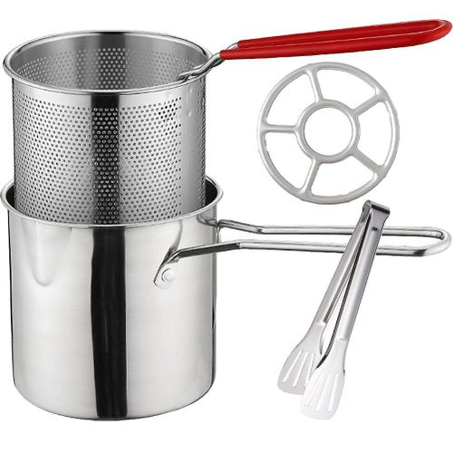 Ensemble De Friteuse En Acier Inoxydable Haut De Gamme Avec Casserole, Panier, Anneau De Cuisson Et Pinces - Idal Pour Cuisiner Et Frire Des Collations  La Maison