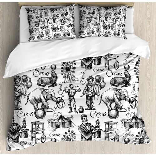 Ensemble De Housse De Couette Moderne, Mots De Cirque Et Motif Continu Sur Le Thme Des Ballons De Magicien, Ensemble De Literie Dcoratif Adc Avec Taies D'oreiller, Taille King,