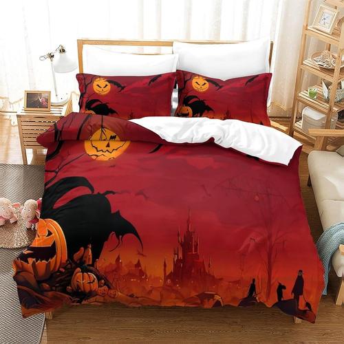 Ensemble De Housse De Couette  Motif Imprim Halloween 3d, Housse De Couette En Microfibre Douce, Taies D'oreiller, Housse De Couette  Fermeture Clair (Xcm)