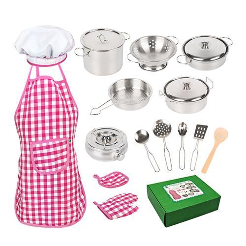 Ensemble De Jeu De Cuisine Pour Filles, 18 Pices, Ensemble De Cuisine Et De Ptisserie, Tablier De Chapeau De Chef, Ustensiles De Cuisine, Ensemble De Jeu De Rle ducatif Pour Enfants