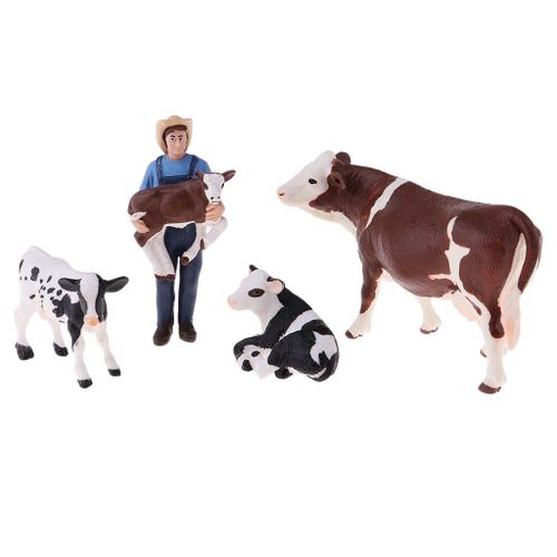 Ensemble De Jouets Animaux Agricoles De Simulation, Nom Raliste Et 4 Figurines D'action De Vache