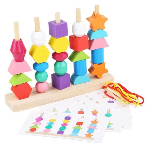 Ensemble De Jouets De Squenage De Perles En Bois, Blocs D'empilage, Perles De Laage, Empileur De Formes Assorties, 2 Ans, 3 Ans, 4 Ans, 5 Ans