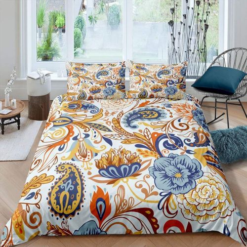 Ensemble De Literie Boho Chic Mandala, Housse De Couette Jaune A Fleurs Fleuries Pour Garcons Filles Femmes, Decor Floral Exotique, Housse De Couette