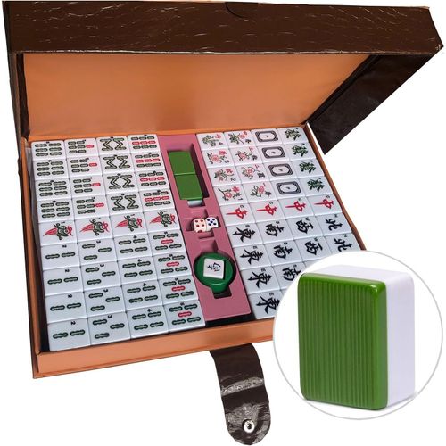 Ensemble De Mahjong Chinois Avec tui De Transport, 3,8 Cm De Large 144 + 2 Carreaux Avec Chiffres Arabes, 2 Ds Et Un Indicateur De Vent.[G1206]