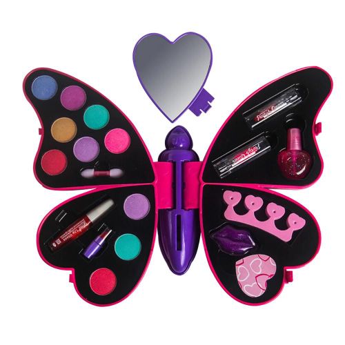 Ensemble De Maquillage Portable Pour Filles, Jouet De Princesse En Forme De Papillon, Rouge  Lvres, Ombre  Paupires