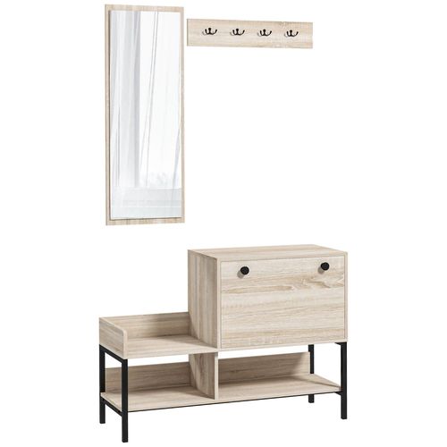 Ensemble De Meubles D'entre - Organisateur D'entre - Meuble  Chaussures, 4 Patres Doubles, 3 tagres - Noir Aspect Chne Clair