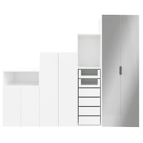 Ensemble De Meubles De Rangement Portes Battantes Miroir Et Tiroirs Sous Pente Et/Ou Comble Blancs Goodhome Atomia H. 225 X L. 275 X P. 60 Cm