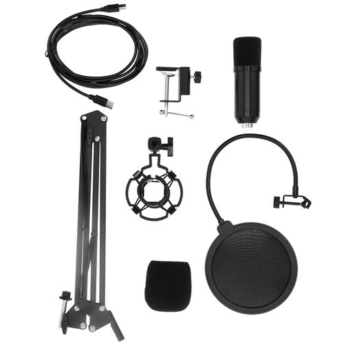 Ensemble de microphones USB avec support de bras flexible et filtre anti-pop pour PC, ordinateur portable et ordinateur de bureau. Microphone plat