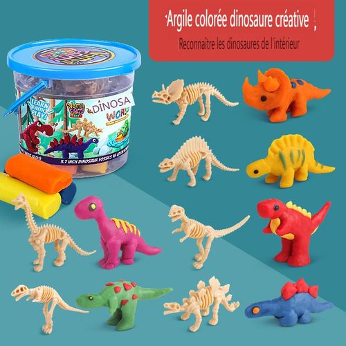 Ensemble De Pte  Modeler Colore Pour Enfants, Jouet En Argile, Bricolage, ducation Prcoce, Modle De Dinosaure, Baril Bleu (Ensemble De 22 Pices)