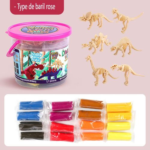 Ensemble De Pte  Modeler Colore Pour Enfants, Jouets En Argile, Bricolage, ducation Prcoce, Modle De Dinosaure, Baril Rose (Ensemble De 22 Pices)