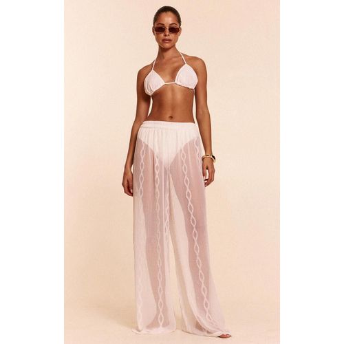 Ensemble De Plage En Mousseline De Soie Texture Blanche  Top Et Pantalon, Blanc