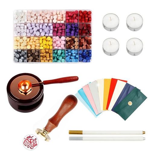 Ensemble De Poles Chauffantes Cuillre  Enveloppe Scelle Cire D'impression De Feu De 24 Couleurs Cire Colore En Baril