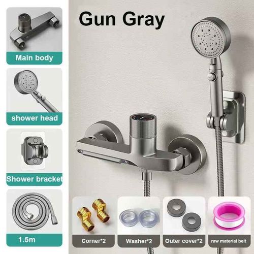 Ensemble De Pomme De Douche De Salle De Bains Gris/Argent,Mitigeur Chaud Et Froid Mural En Laiton,Robinet De Baignoire,Systme De Douche Complet - Type Grey