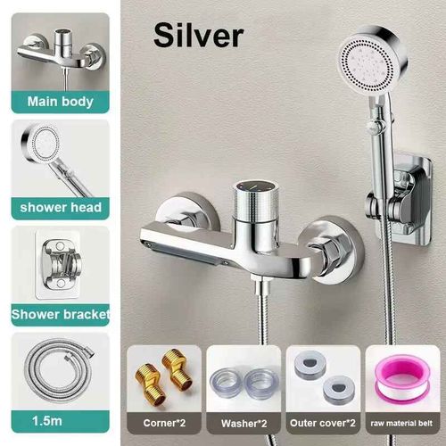 Ensemble De Pomme De Douche De Salle De Bains Gris/Argent,Mitigeur Chaud Et Froid Mural En Laiton,Robinet De Baignoire,Systme De Douche Complet - Type Sliver
