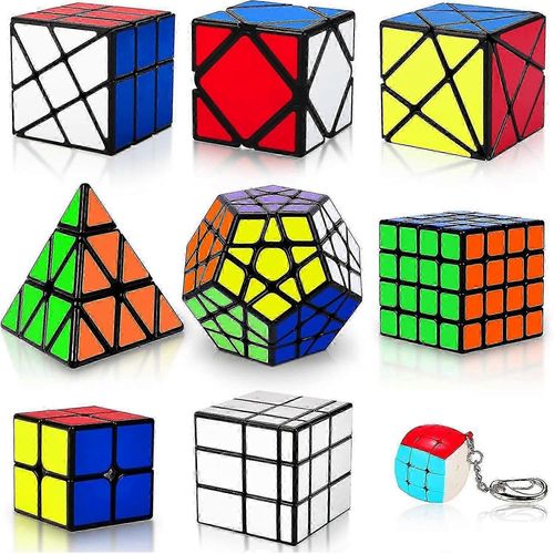 Ensemble de puzzle complet de 9 pices comprenant des jouets 2x2, 3x3, 4x4, Megaminx, Pyramid, Mirror, Mini, 3x3, Skewb et Fenghuolun-chat arc-en-ciel jaune
