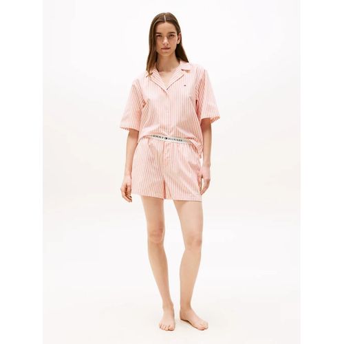 Ensemble De Pyjama Dcontract Avec Lin Ss Linen Shirt Short Set/Multi Stripe Brilliant Orange - L