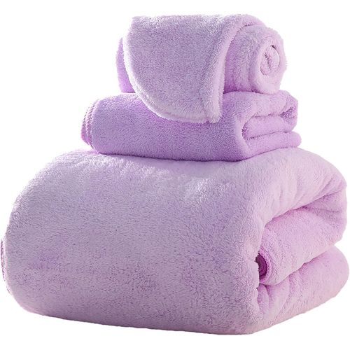 Ensemble De Serviettes Violettes, 1 Serviette De Bain, 1 Gant De Toilette Et 1 Serviette  Cheveux, En Coton Trs Absorbant, Schage Rapide, Serviettes De Douche Pour Salle De Bain