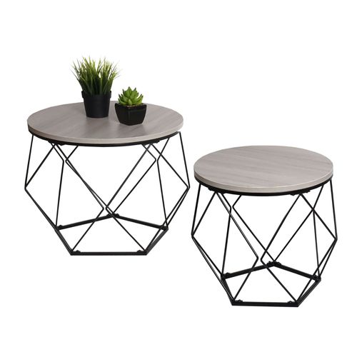 Ensemble De Tables Basses Hwc-L37, Table Basse Table D'appoint Table De Salon, Mtal Bois   Aspect Chne Gris