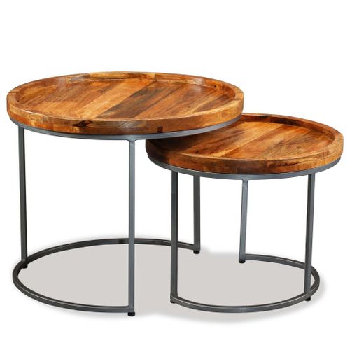 Ensemble De Tables D'appoint 2 Pcs Bois De Manguier Massif