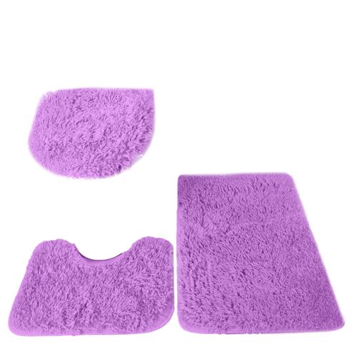 Ensemble De Tapis De Salle De Bain De Couleur Unie,Poils Moelleux,Tapis De Bain,Couvercle De Toilette Moderne,Kit De Tapis Rectangulaires En Forme De U,3 Pices/Ensemble - Type Purple