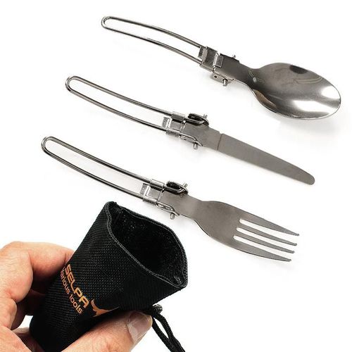 Ensemble De Vaisselle Portable En Acier Inoxydable Pices/Ensemble, Couverts Pliables, Couteau, Cuillre, Fourchette Pour Le Camping Et La Randonne, Avec Sacs, 3