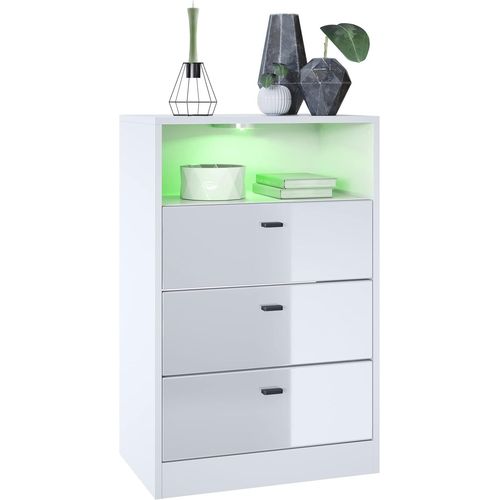 Ensemble De Vestiaires Pino V2,2 Panneaux Muraux 140 Cm Et Buffet Avec 2 Tiroirs & 1 Compartiment Ouvert,Blanc Mat/Blanc Haute Brillance (56x67,5x36 Cm)