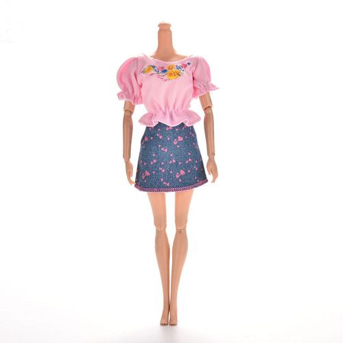 Ensemble De Vtements  La Mode Pour Poupe Barbie, Vtements D't  Manches Courtes, Robe Imprime De Fleurs, Jupe En Denim lgante Pour Poupe Barbie, 1 Ensemble