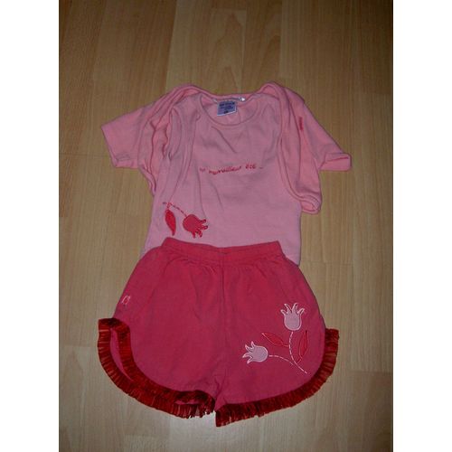 Ensemble Gilet Tee Shirt Sans Manches Et Short Motif Tulipe Un Merveilleux t Tim Pouce Taille 6 Mois