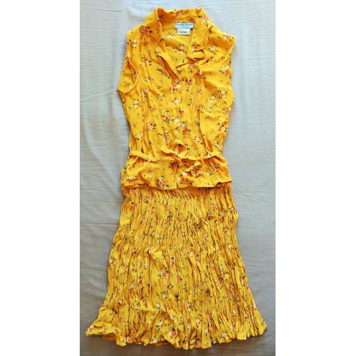 Ensemble Jupe Et Blouse Jaune A Fleurs Multicolore. Ici Et Maintenant. Viscose. Taille 36