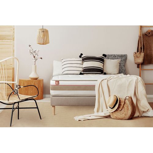 Ensemble Le Tendre 200x200cm Ressorts Ensaches + Memoire De Forme 7 Zones De Confort - Ep. 28cm + Sommier Kit Beige