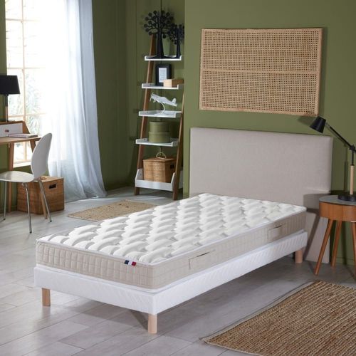 Ensemble Matelas 100% Latex 5 Zones Sommier Blanc 80x200