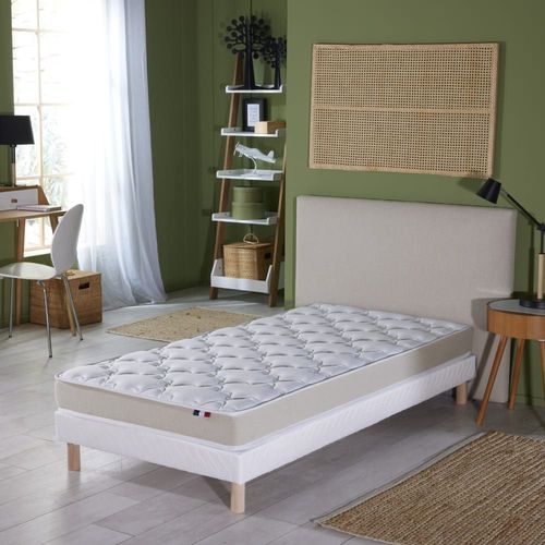 Ensemble Matelas Accueil Latex 3 Zones Sommier Blanc 90x200